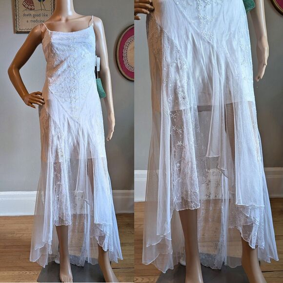 NWT Vintage 90s Y2K Masquerade White Prom Gown Silver Glitter Fairycore Bridal - Picture 15 of 15